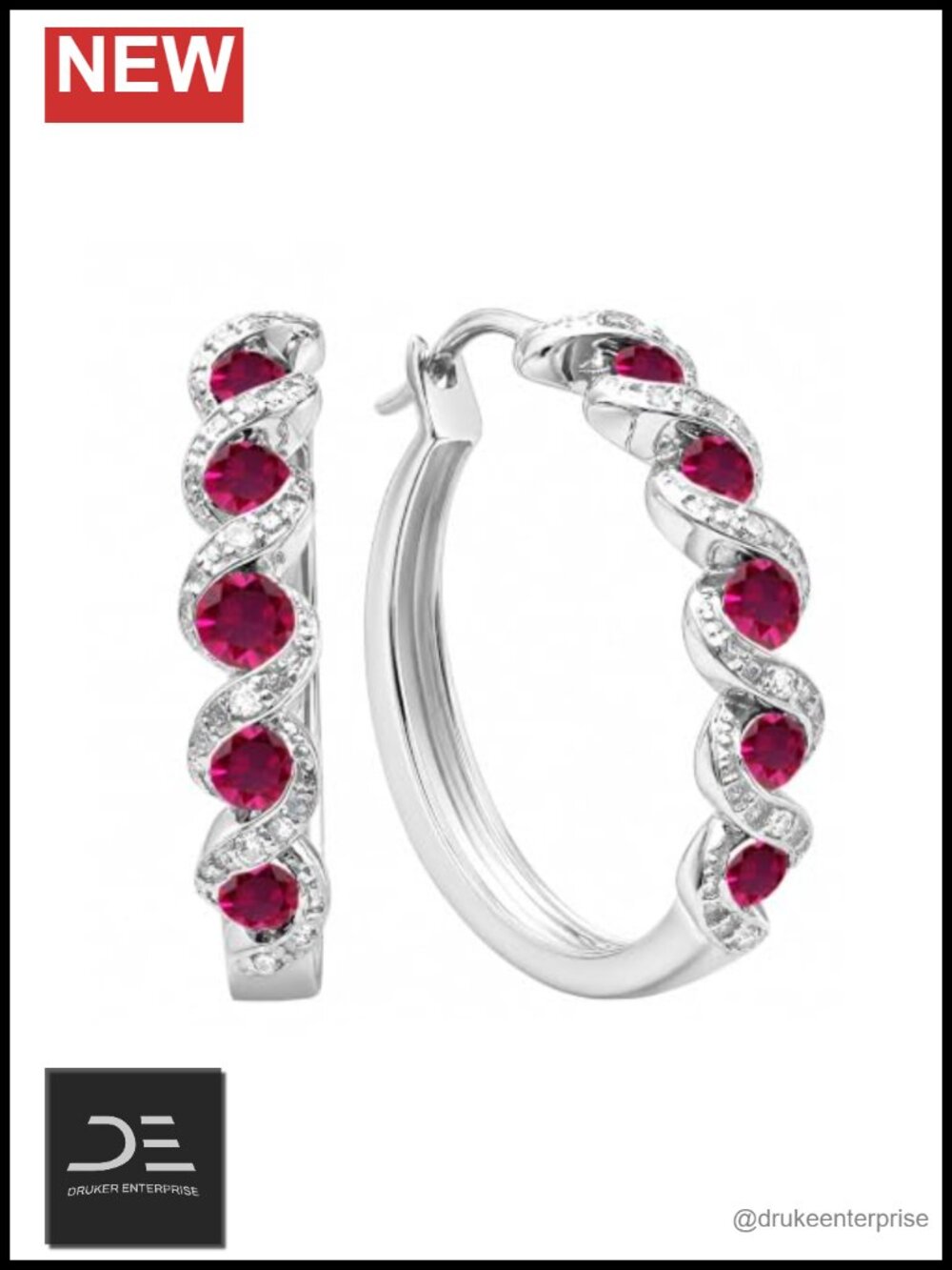 Dazzlingrock Sterling Silver 5 Stone Swirl Hinged Post Hoop Earrings